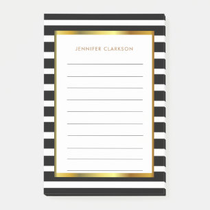 Moderne Schwarz-weiße Streifen Gold personalisier Post-it Klebezettel