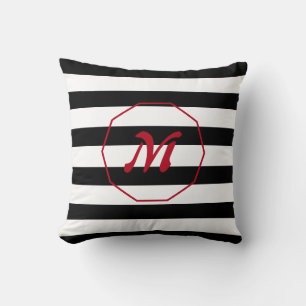 Moderne, schwarz-weiße Streifen mit Monogram Kissen