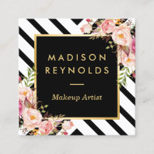 Moderne Schwarz-weiße Streifen Rosa Blumengoldrahm