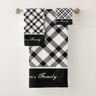 Moderne schwarz-weiße Tartan-Karo Badhandtuch Set