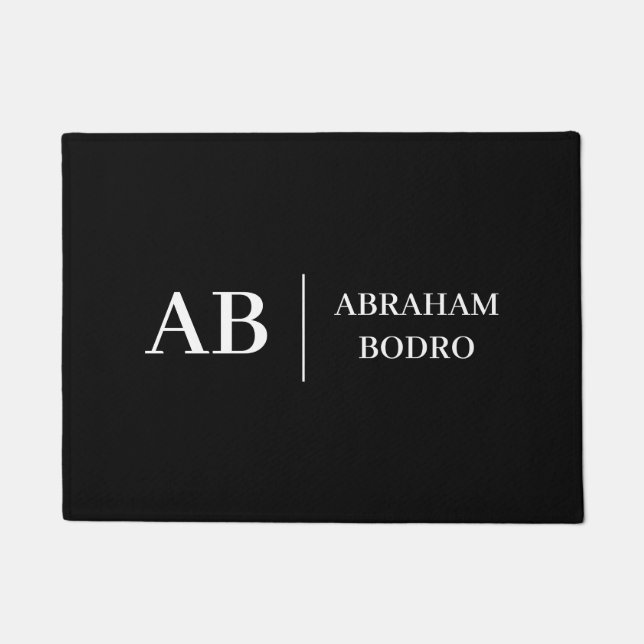Moderne schwarz-weiße trendige stilvolle Monogramm Fußmatte (Vorderseite)