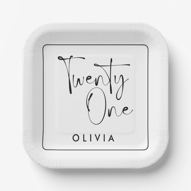 Moderne Schwarz-weiße Typografie 21 Foto Geburtsta Pappteller (Vorderseite)