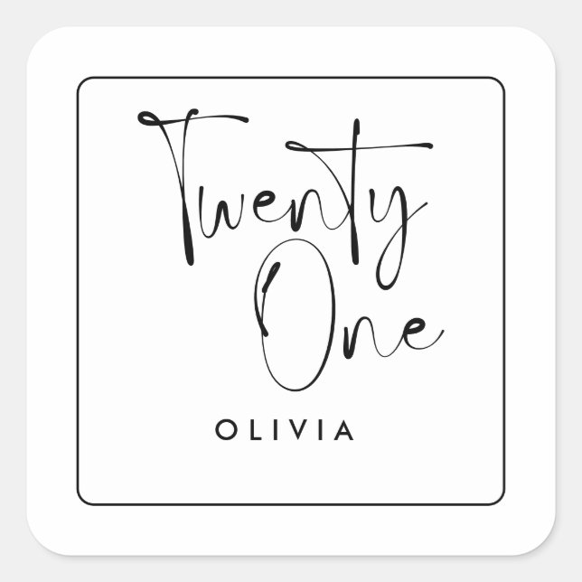 Moderne Schwarz-weiße Typografie 21 Foto Geburtsta Quadratischer Aufkleber (Vorderseite)