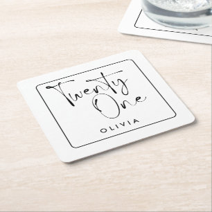 Moderne Schwarz-weiße Typografie 21 Foto Geburtsta Rechteckiger Pappuntersetzer