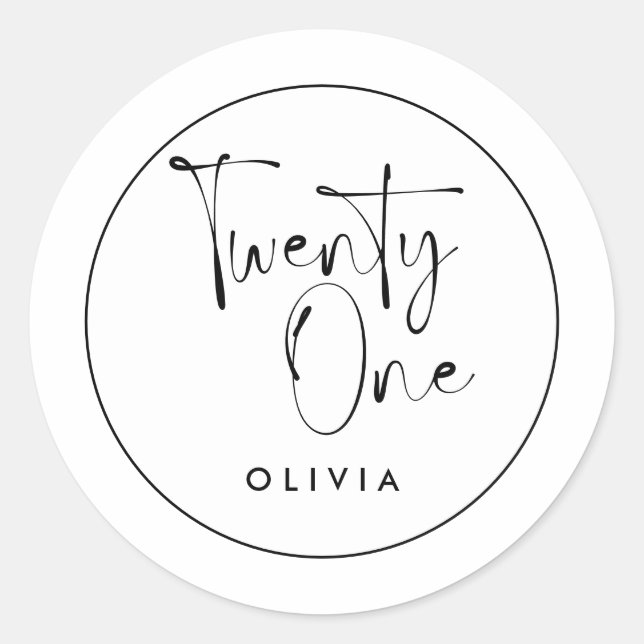 Moderne Schwarz-weiße Typografie 21 Foto Geburtsta Runder Aufkleber (Vorderseite)