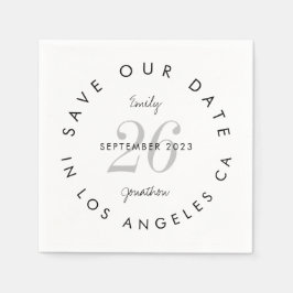 Moderne Schwarz-weiße Typografie Save the Date Serviette
