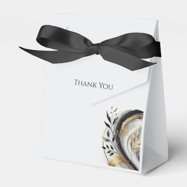 Moderne Schwarz-weiße und goldene Botanische Hochz Geschenkschachtel (Vorderseite)