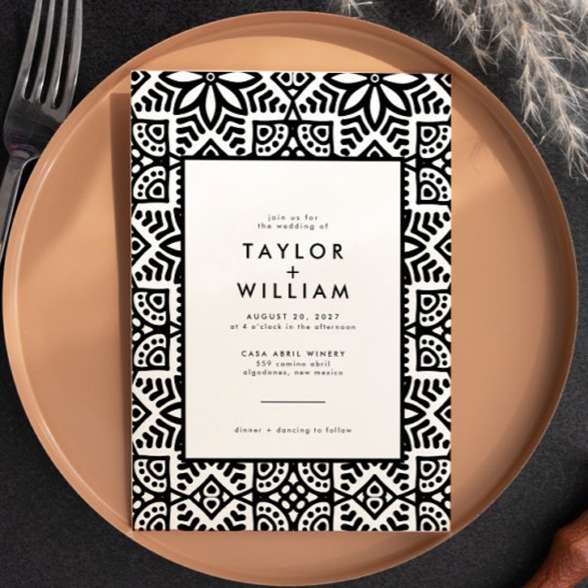 Moderne Schwarz-weiße Volksblumenhochzeit Einladung (Von Creator hochgeladen)