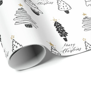 Moderne schwarz-weiße Weihnachtsbaum-Verpackung Geschenkpapier