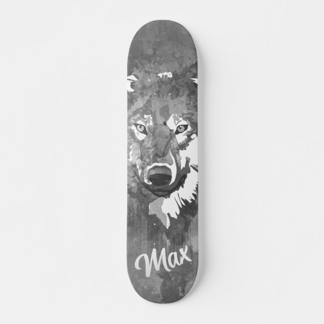 Moderne Schwarz-weiße Wolfskateboard Skateboard (Vorne)