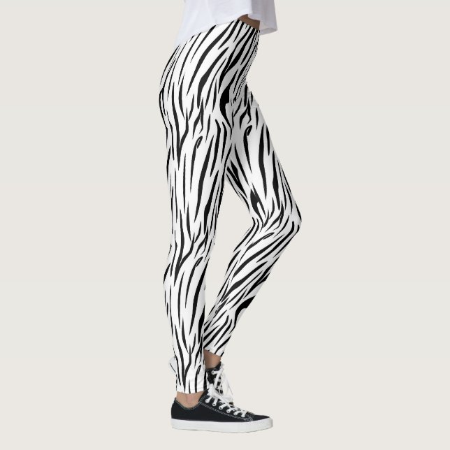 Moderne schwarz-weiße Zebra-Streifen Leggings (Rechts)