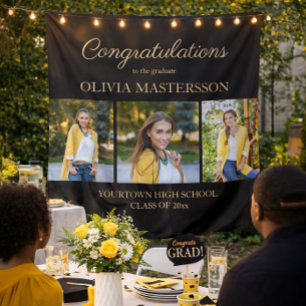 Moderne schwarze 3-Foto-Abschlussgratulation Wandteppich