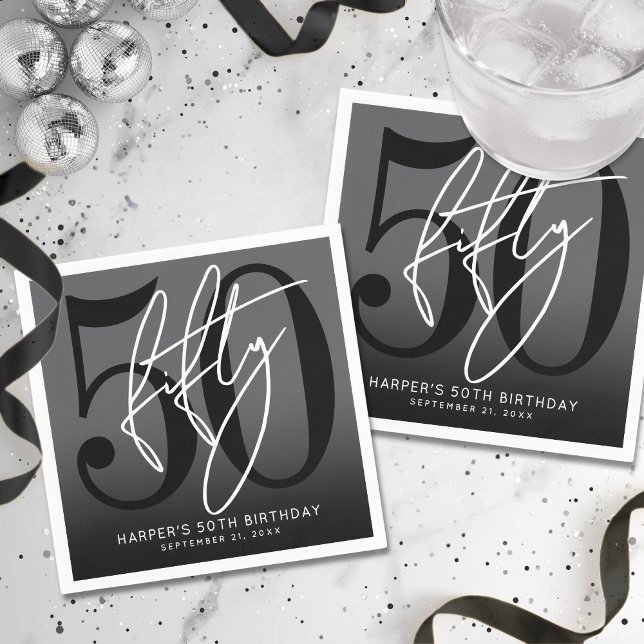 Moderne schwarze 50. Geburtstagsfeier Serviette (Modern Black 50th Birthday Party Napkins)
