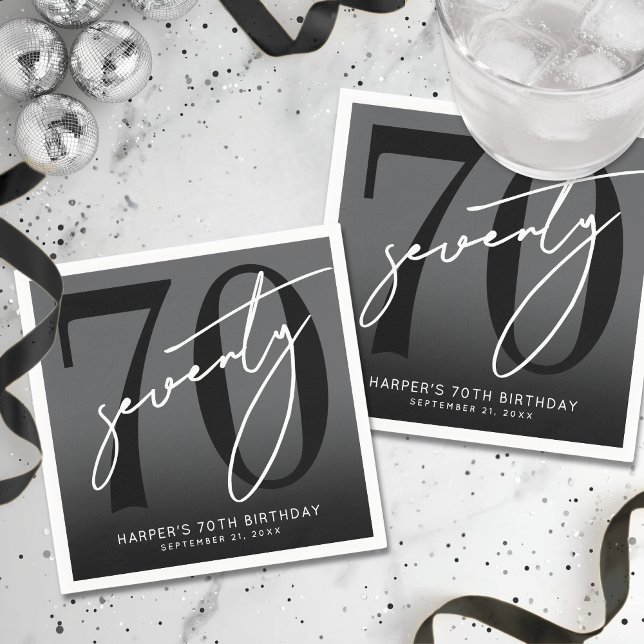 Moderne schwarze 70. Geburtstagsfeier Serviette (Modern Black 70th Birthday Party Napkins)