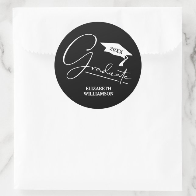 Moderne schwarze Abschlussfeier Runder Aufkleber (Tasche)