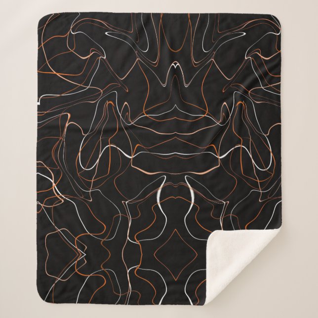 Moderne schwarze abstrakte Linienkunst Fleece-Deck Sherpadecke (Vorderseite)