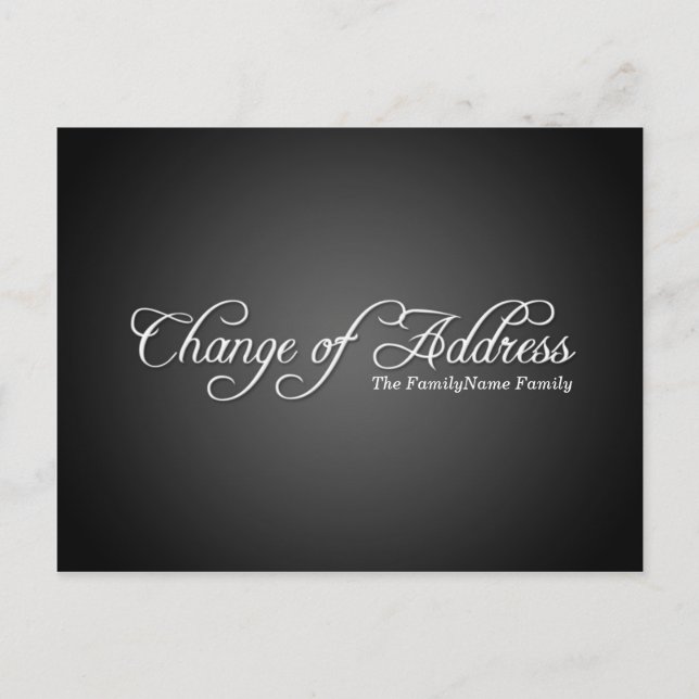 Moderne schwarze Adressenänderung Ankündigungspostkarte (Vorderseite)