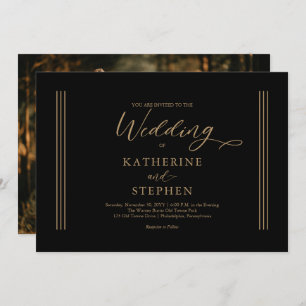 Moderne Schwarze } Antique Minimalistische Hochzei Einladung