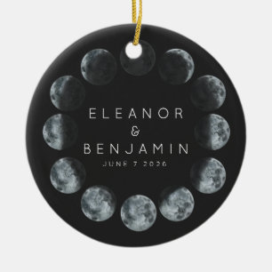 Moderne schwarze Aquarellfarben-Mondphasen Hochzei Keramik Ornament