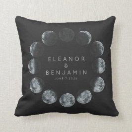 Moderne schwarze Aquarellfarben-Mondphasen Hochzei Kissen