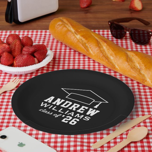 Moderne schwarze benutzerdefinierte Graduierungspa Pappteller (Picknick)