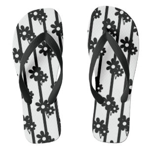 Moderne schwarze Blume mit schwarzen vertikalen St Flip Flops