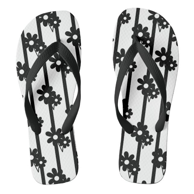 Moderne schwarze Blume mit schwarzen vertikalen St Flip Flops (Fußbett)