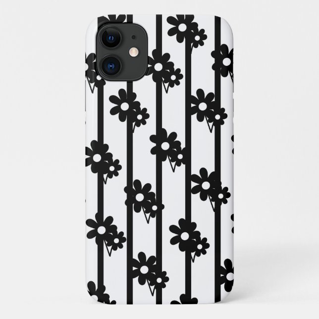 Moderne schwarze Blume mit vertikalen Linien Case-Mate iPhone Hülle (Rückseite)
