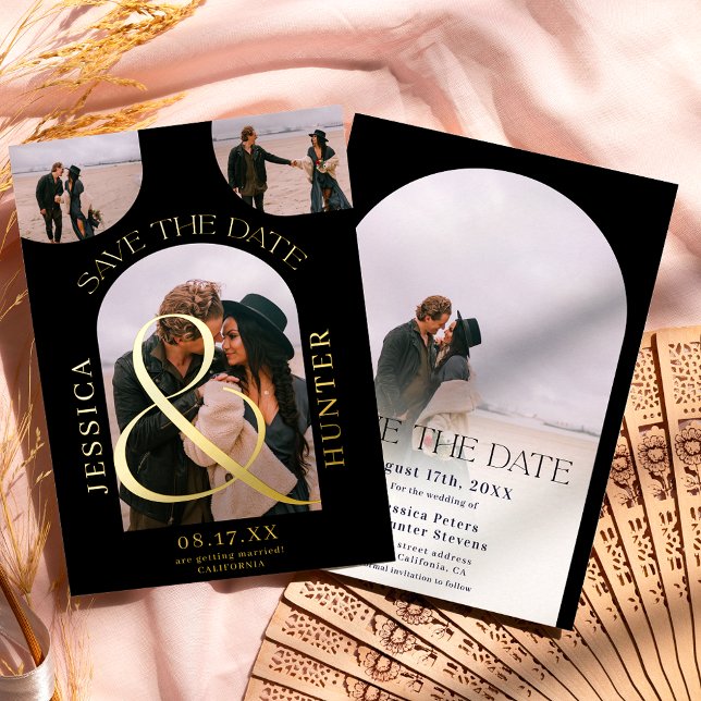 Moderne Schwarze Bogen 4 Fotos Hochzeit speichern  Folieneinladung (Von Creator hochgeladen)