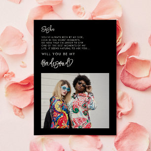 Moderne schwarze Bridesmaid-Foto-Nachrichtenkarte Einladung