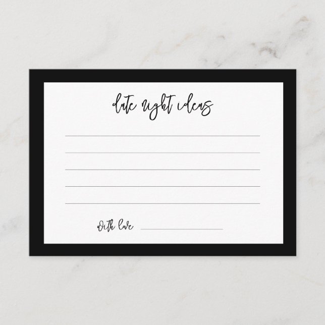 Moderne schwarze Date-Night-Ideen Begleitkarte (Vorderseite)