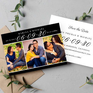 Moderne schwarze Drei-Foto-Collage-Hochzeit Save The Date