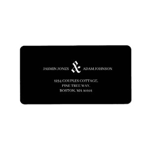 Moderne schwarze editoriale Monogramm-Hochzeit Adressaufkleber