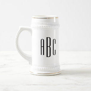 Moderne schwarze einfache drei Buchstaben Monogram Bierglas