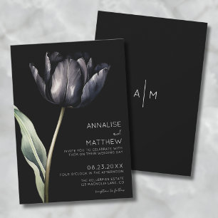 Moderne schwarze einfache elegante Blütenmuster Einladung