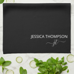 Moderne schwarze einfache Schrift girly Monogramm Geschirrtuch