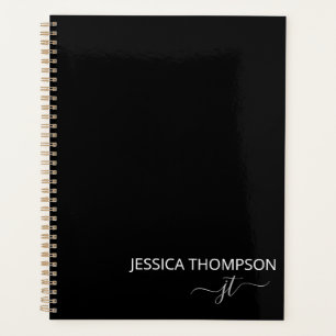Moderne schwarze einfache Schrift girly Monogramm Planer