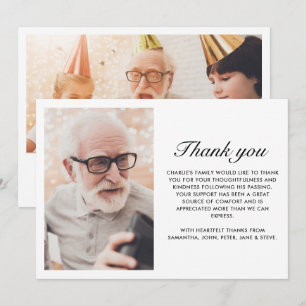 Moderne schwarze elegante 2-Foto-Trauerschrift Dankeskarte