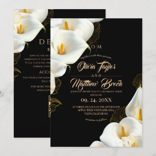 Moderne schwarze elegante florale Hochzeit in eine Einladung