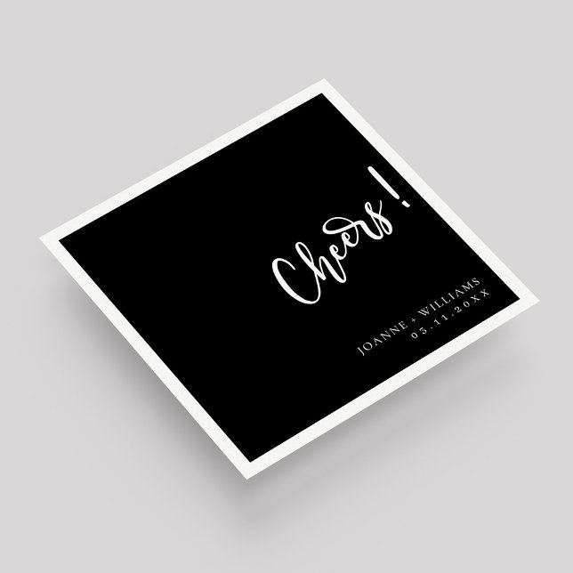 Moderne Schwarze Elegante Hand Briefe für Hochzeit Serviette (Modern Black Elegant Hand Lettering Cheers Wedding Napkins)