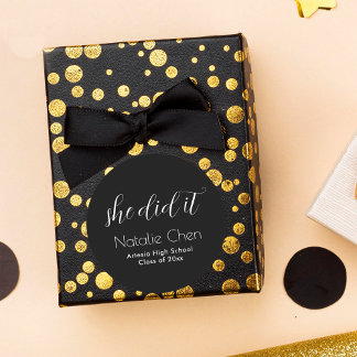 Moderne Schwarze Elegante Schriftart Abschluss Runder Aufkleber