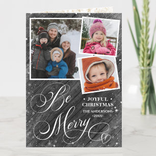 Moderne Schwarze Elegante Script Snowflakes Bokeh  Feiertagskarte