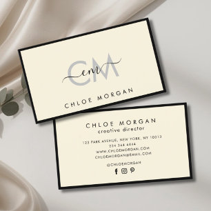 Moderne schwarze Elfenbein-Schriftzug-Monogramm Visitenkarte