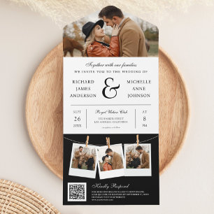 Moderne schwarze Et-Zeichen-Foto-QR-Code-Hochzeit All In One Einladung