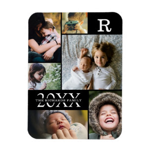 Moderne schwarze Farbblock-Familien-Fotocollage mi Magnet