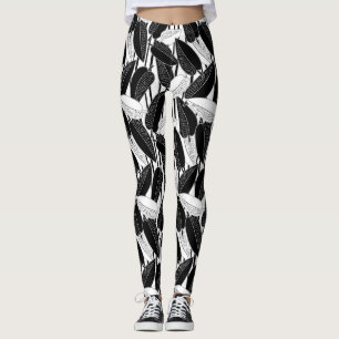 Moderne schwarze Fikus-Blätter abstrakt gestreift Leggings