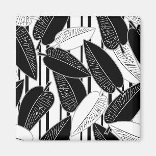 Moderne schwarze Fikus-Blätter abstrakt gestreift  Magnet