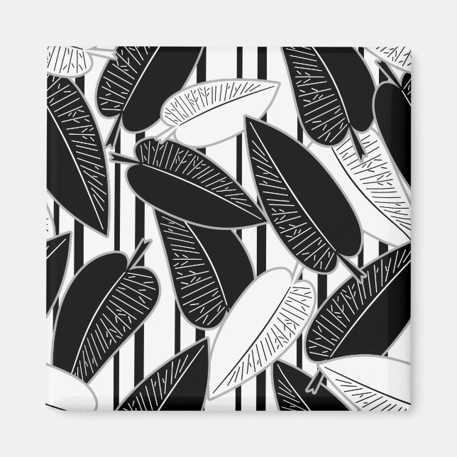 Moderne schwarze Fikus-Blätter abstrakt gestreift  Magnet (Vorne)