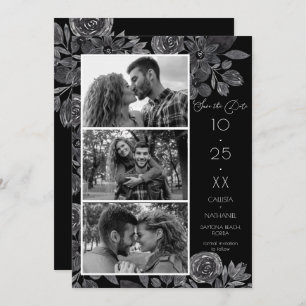 Moderne Schwarze Flora Foto Hochzeit Save The Date