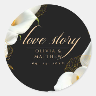 Moderne schwarze florale Hochzeit Runder Aufkleber
